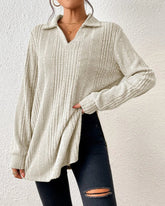 Ribbstickad enfärgad lapel topp